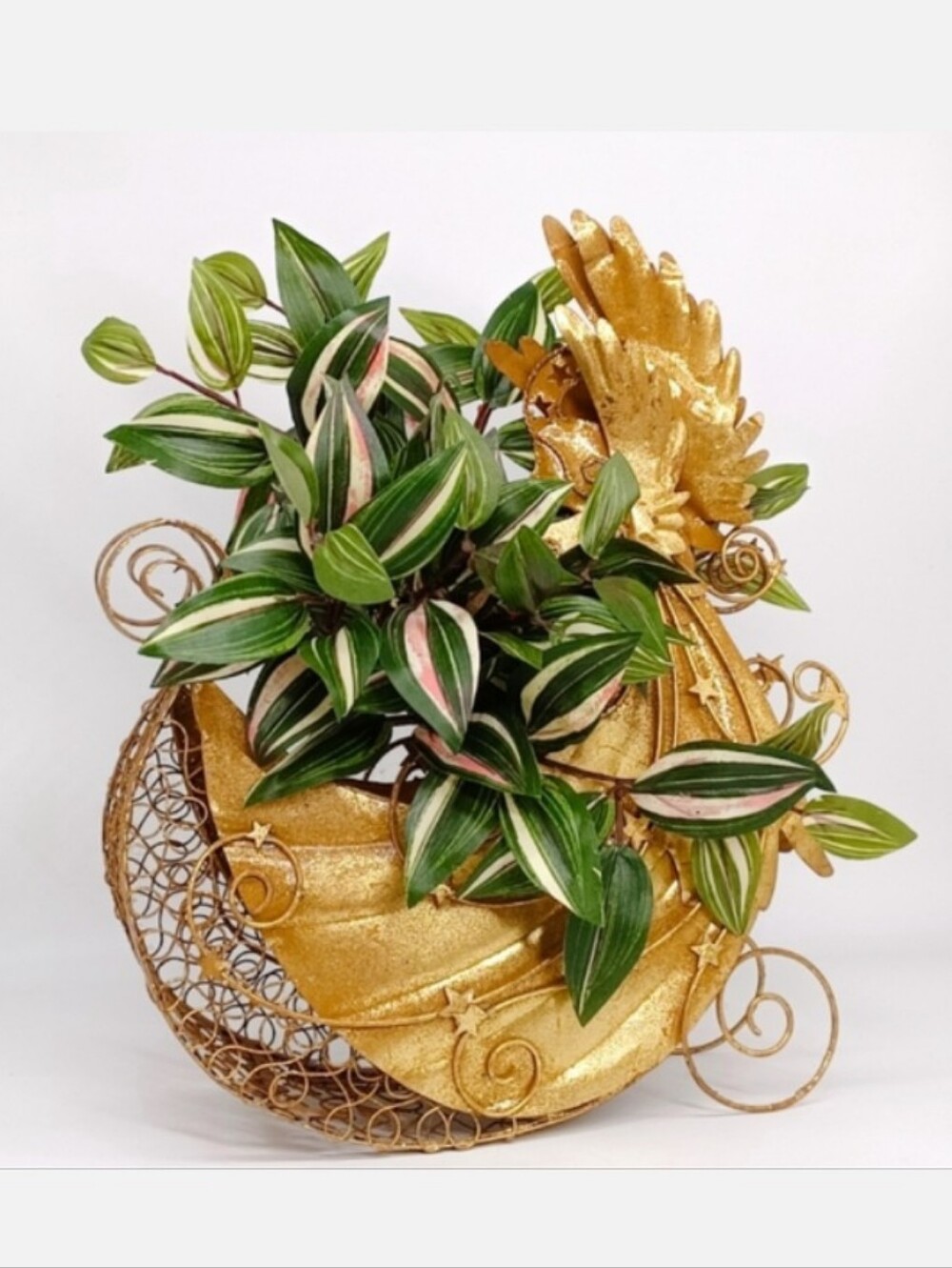 Set Of Two 13" Tall Vintage Pier1 Golden Glitter Angel Baskets Circa '97
